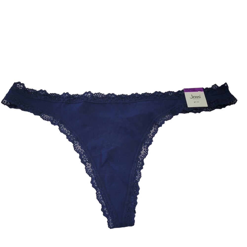 Jenni Women's Lace-Trim Thong Underwear Panties Navy Sail NWT Plus Size XXL